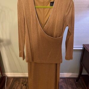 ALF Collection Vintage Gold Metallic Dress with Rhinestone Trim